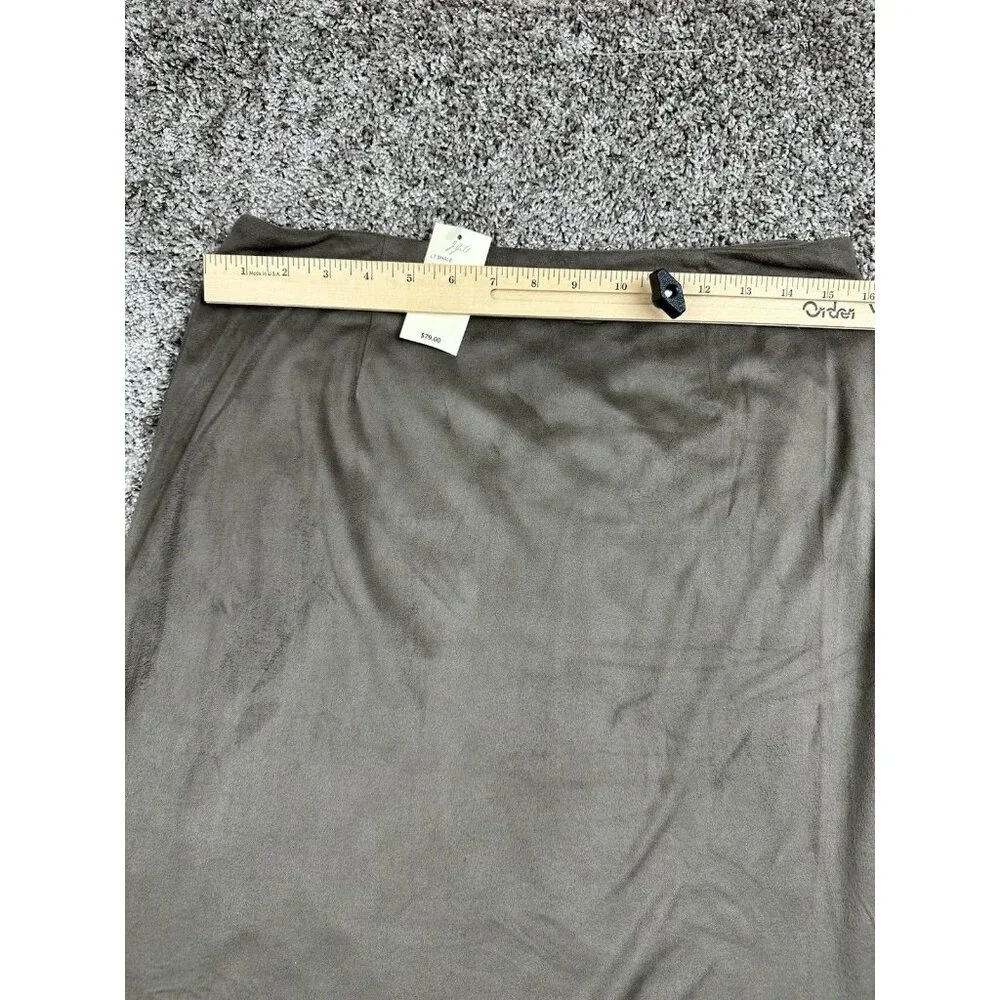 J. Jill‎ Faux Suede Midi Skirt Gray Flounce Hem Boho Workwear Size 10 NWT